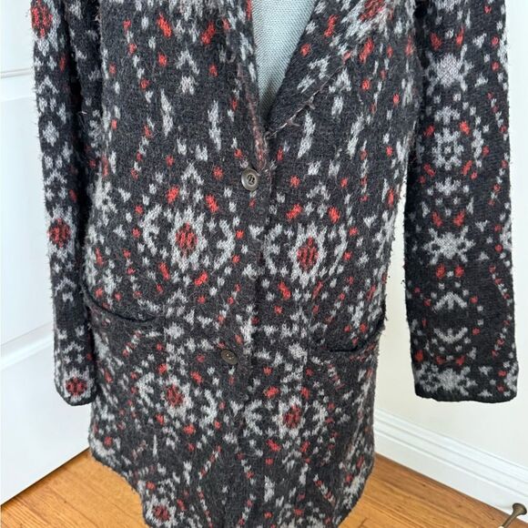 Free People Wool Alpaca Blend Aztec Sweater Coat Jacket Small - Picture 2 of 7